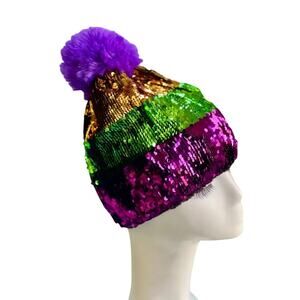 Mardi Gras Sequin Pom Pom Beanie